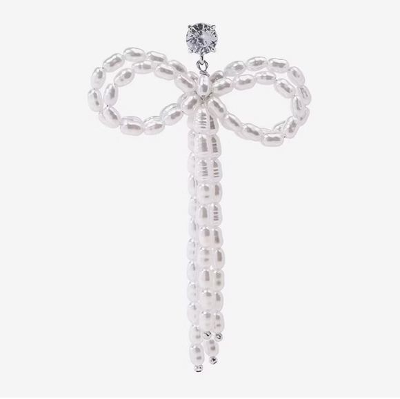 Bijoux Bar Silver Pearl Bow Drop Earrings - Picture 3 of 5